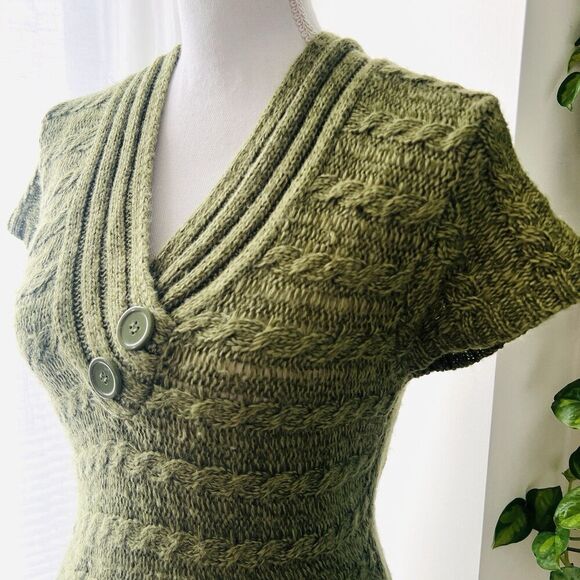 New Directions Green Marled V-Neck Asymmetrical Hem Knit Layered Sweater Size 6 - Picture 5 of 8